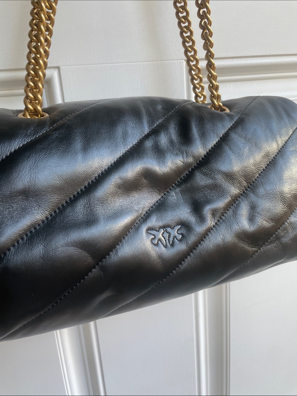 Pinko Black Quilted Leather Shoulder Baguette Bag with Gold Hardware - Picture 2 of 4